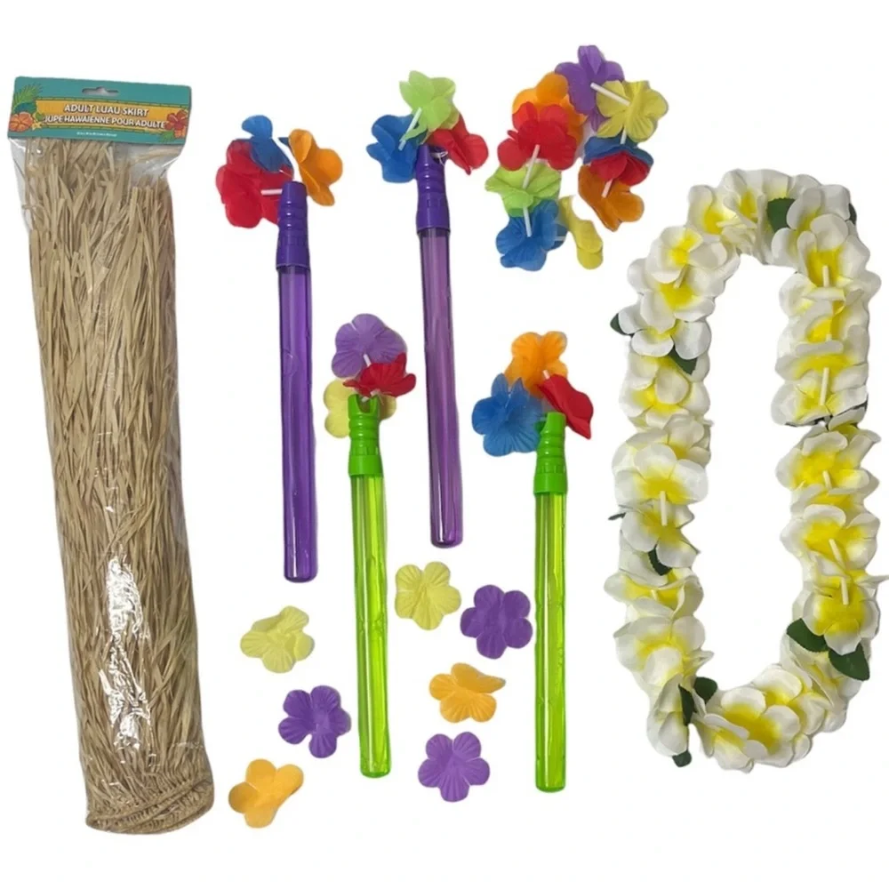 Luau Costume Set Grass Skirt Tropical Hawaiian Party Tiki Bar Island Decorations